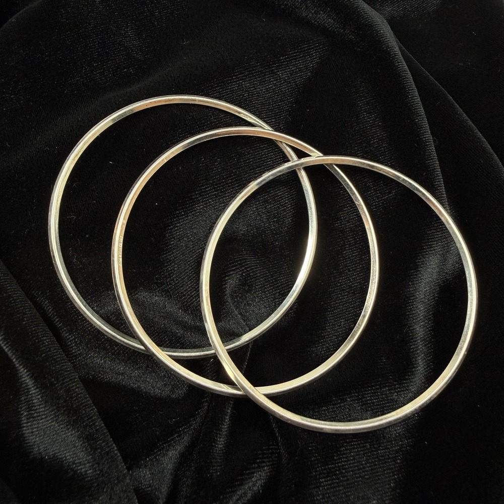 Milor Italy Fine Silver 950 Bangle Bracelets Set Of 3 Minimalist Dainty Thin 15g